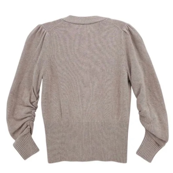 CINQ A SEPT Cardigan Rhinestone Embellished Oatmeal Beige Ruched Sleeve XS - Picture 2 of 6